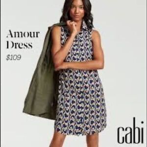 CAbi Amour Navy, White, Orange & Green Sleeveless Heart Dress